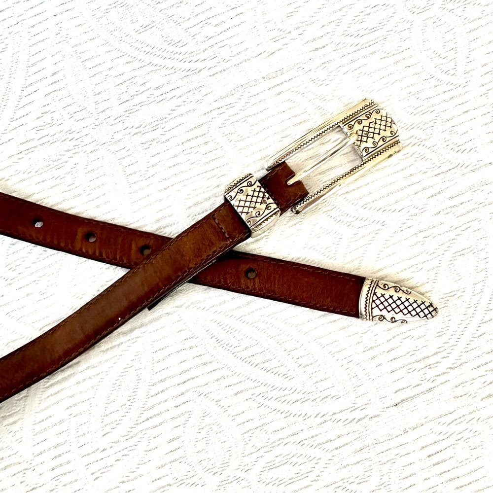 Brighton Silver Ranger Buckle Brown Leather Belt Sz L 34 B2807 - Picture 6 of 13